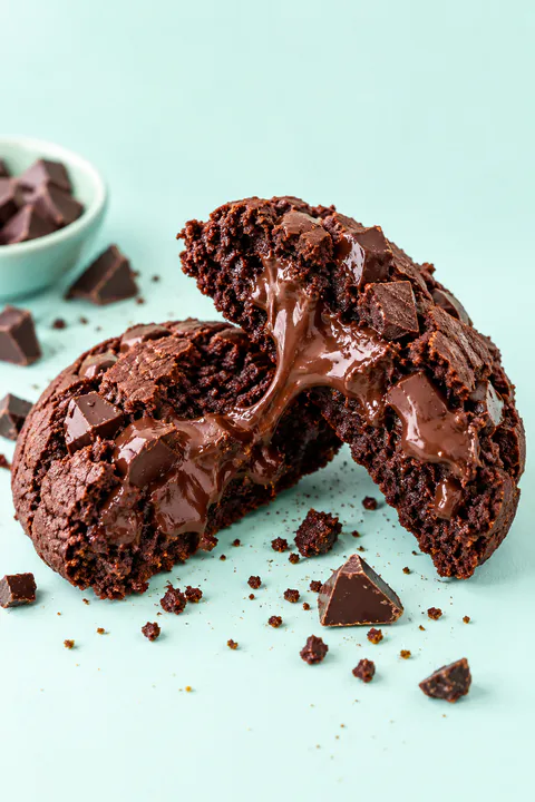 Cookie double chocolat sur fond menthe